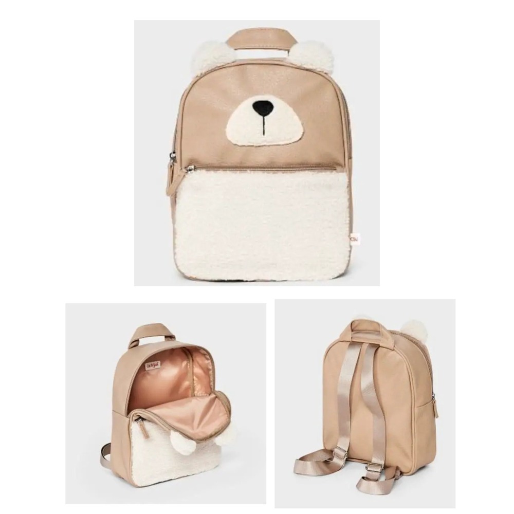 Cat & Jack Kids Unisex Mini 11" Bear Backpack Brown & Cream Faux Plush NEW